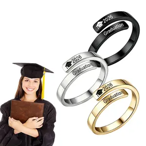 3/2/1Pcs 2026 Graduation Ring - To Best Friend or Daughter Son, Adjustable Ring Graduation Gifts for Primary/Middle School/High School/College Grads for Celebration Party Supplies (Black/Silver/Gold)