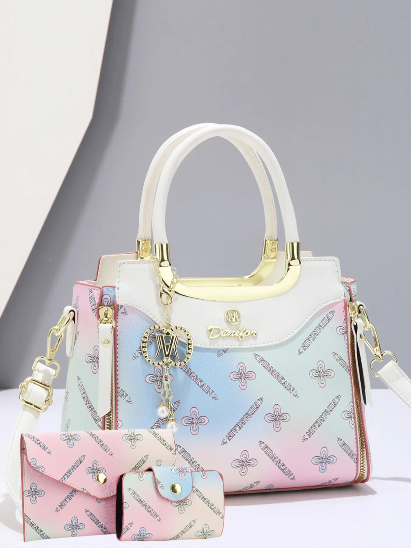 Women's Elegant Leaf Embossed Printed Letters Pu Leather Handbag & Wallet & Purse, Fashionable Durable Large Capacity Tote Bag Set All Seasons for Daily Use