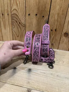 Pink Tooled Leather Purse Strap!