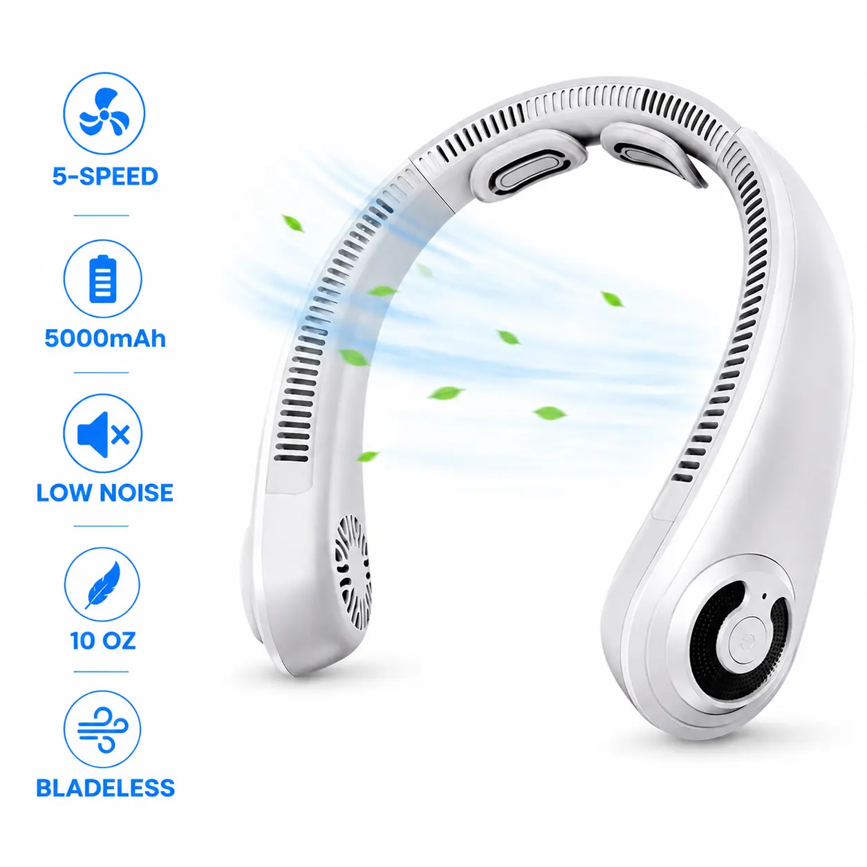 BEYYON Ergonomic Bladeless Neck Fan with Neck Support, 5-Speed Rechargeable, 15H Long Lasting, Ultra Quiet Rechargeable Cooling Fan for Travel, Outdoor, Hot Flashes, Golf, Office