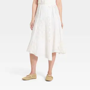 Women's Eyelet Midi Asymmetrical Skirt - Universal Thread™ Cream XL