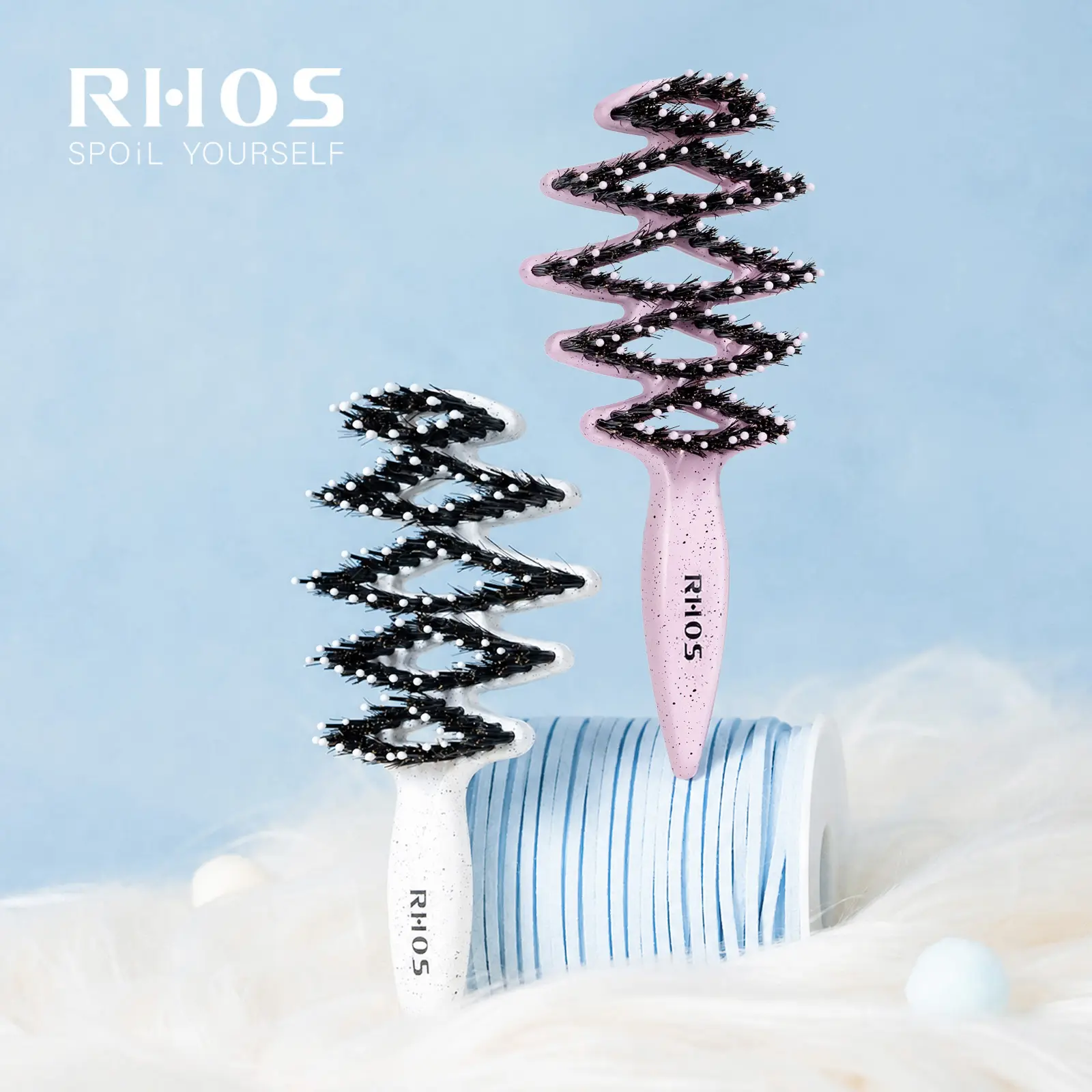RHOS Pine-Inspired Mini Boar Bristle Hair Brush, Anti-Static Dual Bristle Pocket Brush for Women, Travel & On-The-Go Hair Styling