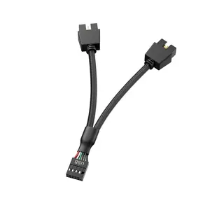9pin USB2.0 to Dual 9pin Extension Cable, 9 pin to 2 * 9 pin Splitter Cord, Motherboard USB 9Pin Header Cable, Black