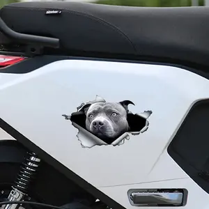 Blue Reflective Pitbull Sticker, Hole Metal Design, Waterproof Car Styling Accessory, Durable Pet Car Decoration, Adhesive Vinyl Decal, Vehicle Exterior Decoration