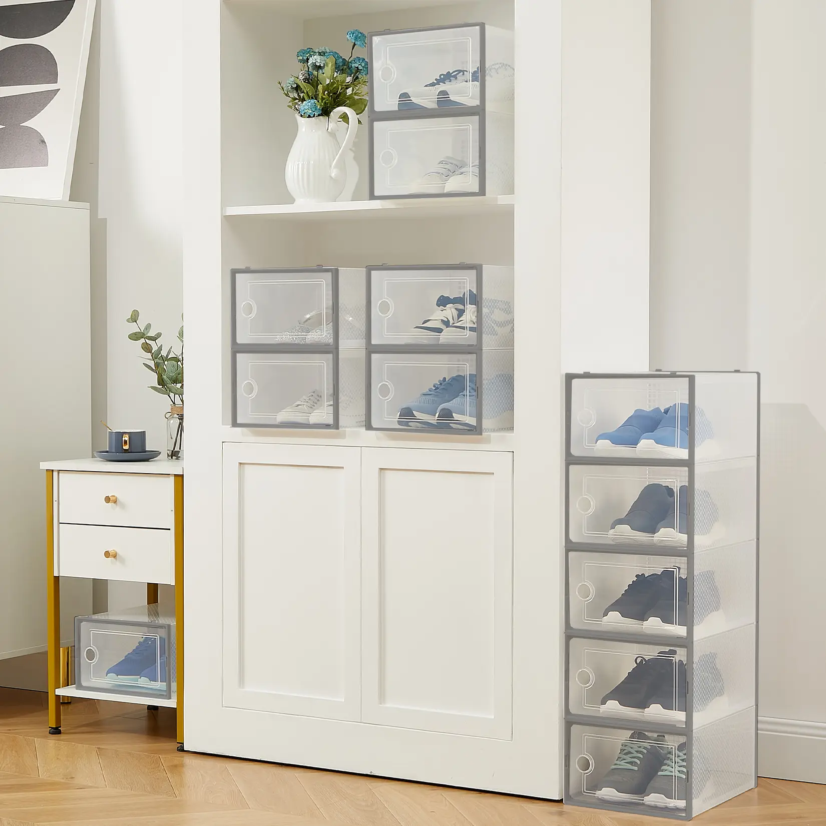 15 Pack Clear Stackable Shoe Storage Boxes, Foldable Plastic Shoe Organizer with Drawer, Ventilated Transparent Design, Easy Stacking, for Closet, Bedroom & Under Bed Storage
