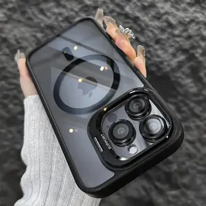 For iPhone 17 Pro Max 16 15 14 Plus 13 Pro 12 11 Pro Max Magnetic Case,Compatible with MagSafe,Built-in Stand & Camera Lens Protector,Military-Grade Drop Shockproof Clear Acrylic Protective Phone Cover