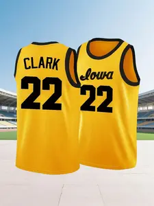 Men's Clark #22 Black & Yellow Basketball Jersey, Crew Neck Embroidered Pullover Vest, Breathable Soft Comfortable Fabric, Loose Fit for Outdoor Sports, Competition & Daily Casual Wear, Unisex for Men and Women All Seasons, Breathable Athletic Top