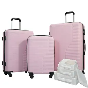 7-Piece Luggage Set ABS Lightweight & Durable Suitcase with Spinner Wheels, TSA Lock, (20/24/28), Pink