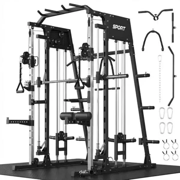 Gaomon 2200LB Metal Frame Smith Machine Home Gym with Dual Pulleys Cable Systems, LAT Pull-Down, Leg Hold-Down & 20+ Attachments for Full Body Workout
