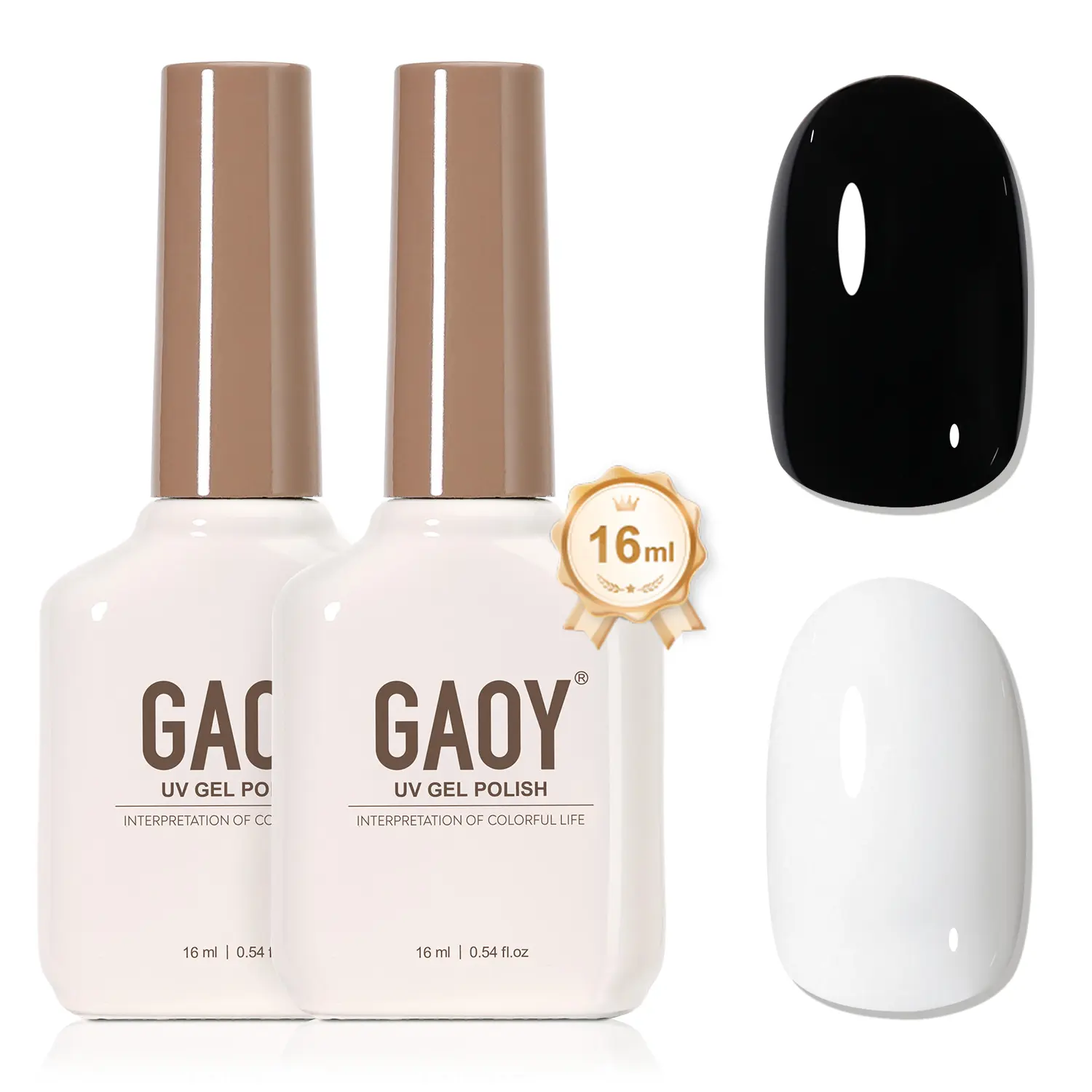 GAOY Gel Nail Polish, 16ml Soak Off UV Gel Polish Highly Saturated for Nail Art DIY Manicure at Home, black, white