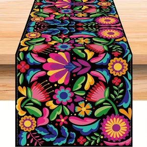 Mexican Tablecloth 72x13 Inches Floral Design Table Runners, Day of the Dead & Five-Fifth Festival Decorations, Holiday Party Supplies, Cinco De Mayo, Table Linen, Home Decor