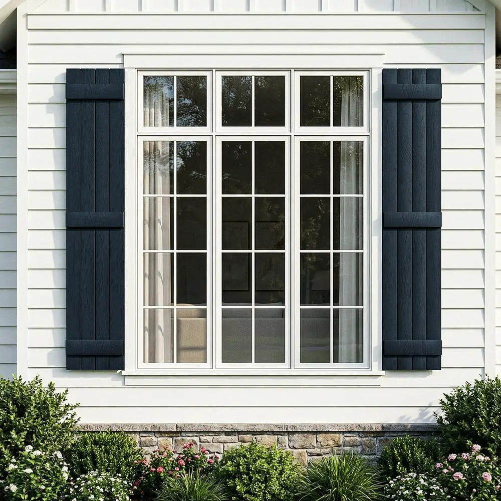 Weatherproof Multi-Size Vinyl Raised Panel Window Shutters (Per Pair) - Standard Set with Wood Grain, Crisp Woodgrain, Installation Shutter-Loks, Matching Screws, Paintable DIY Window Hardware Decor, Modern, Installation Instructions
