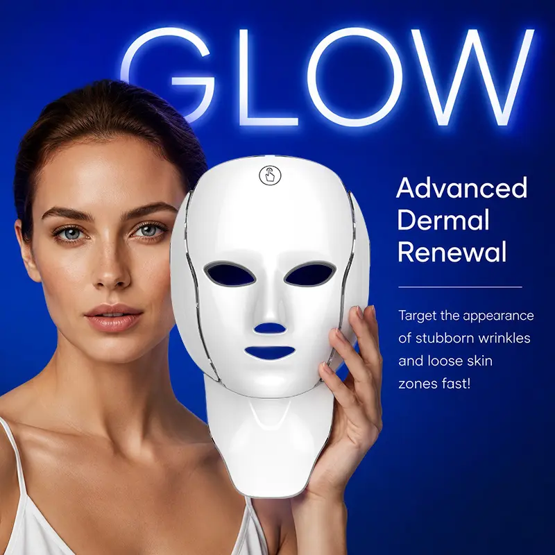 RIANUP Professional LED Face & Neck Mask - Salon-Inspired 138 Photon Channels Light Therapy, Rechargeable Battery, ABS Plastic, Hands-Free Weightless Strap, Cordless 7-Color Skin Renewal for All Types Fine Lines & Dermal Glow