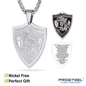 PROSTEEL St.Michael Shield Pendant Necklace Stainless Steel The Archangel Necklaces Jewelry Unisex For Men Women with Gift Box