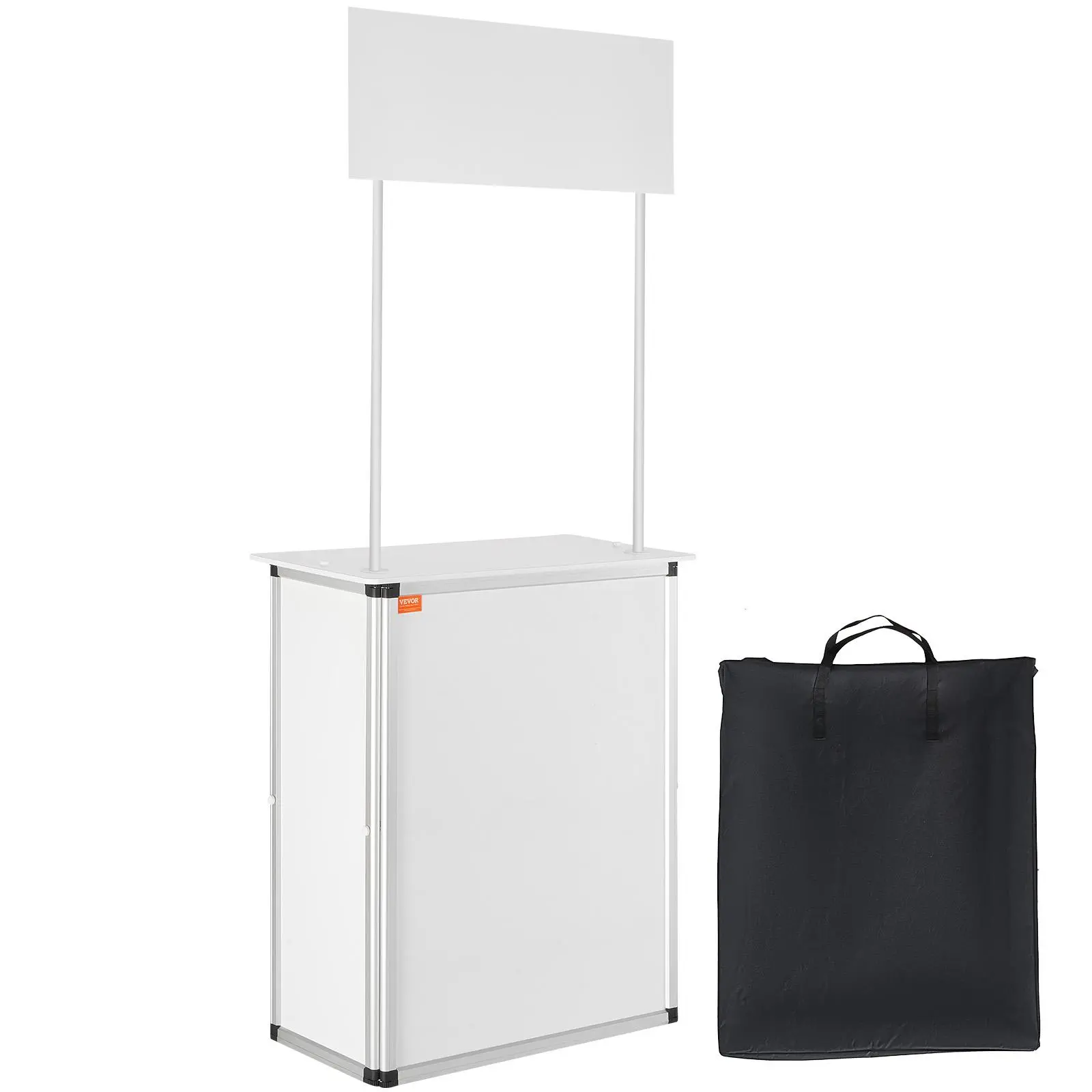 VEVOR Foldable Portable Aluminum Promotion Reception Desk Table - 30.91"x14.96"x71.46" Outdoor Display Stand with Wall, Storage Rack, Carrying Bag, 105 lbs Capacity, Assembly Required, for Exhibitions, Restaurants (TikTokShopBlackFriday Deal)