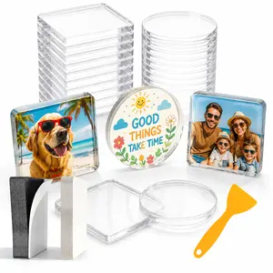 10-packs DIY Acrylic Fridge Magnets with Adhesive Backing - Clear Square & Round Photo Magnetic Frames for Pictures, Artwork & Crafts - Home Supplies for Kitchen, Classroom, Office & Gifts
