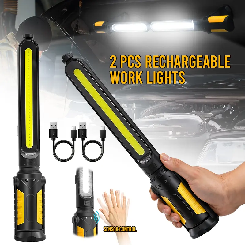 【DealsForYouDays】Sylstar Rechargeable LED Work Light for Mechanics - 2400LM Powerful Handheld Light with Magnetic Hooks, Remote Sensing, USB Charging, Ideal for Workshop, Car Repairs, Car Emergency, Ideal For Car Repairs