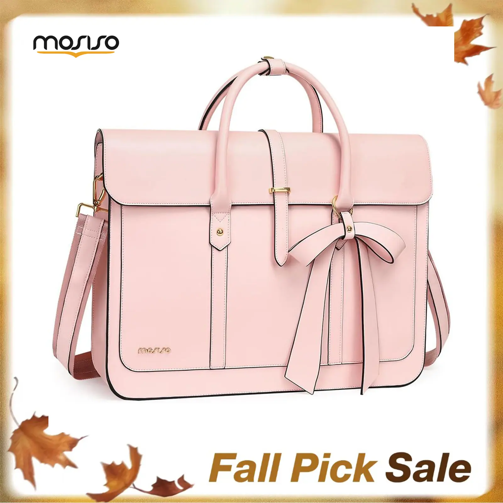 MOSISO Women's PU Leather Laptop Purse (14-17.3 in) - Convertible Bowknot Briefcase Backpack, 3-Compartment Crossbody Tote with 26.7-47.2" Strap, Adjustable Straps Fit Many Body Types, Laptop Shoulder Handbag, Business Computer Bag, Bags for Women