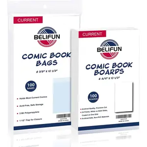 100ct Comic Bags and Boards - Reusable Boards, Bags with 1 1/2" Flap, Clear Protector