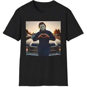 Vintage Style Michael Myers Halloween Heart Hands Short-Sleeve Casual Streetwear T-Shirt, Men's Top, Horror Movie Themed Gift Tee