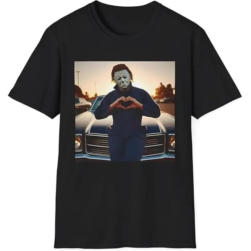 Vintage Style Michael Myers Halloween Heart Hands Short-Sleeve Casual Streetwear T-Shirt, Men's Top, Horror Movie Themed Gift Tee