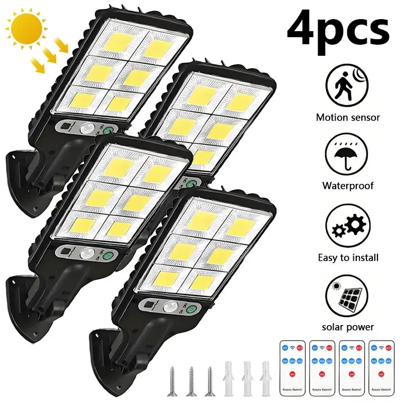2/4/8pcs Bright Solar Outdoor Motion Sensor Light, 108 COB LED, 1800 Lumens, 3 Lighting Modes, IP44 & IP65 Rated, Solar-Powered, Ideal for Porches, Gardens, Yard Paths (Home Security Searchlight)