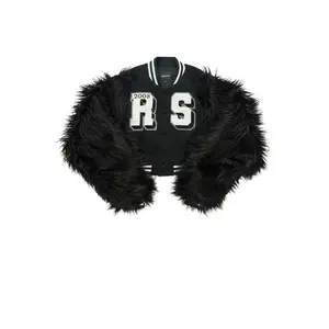 Jameicia Black Fur Sleeve Varsity Jacket
