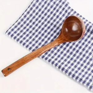 Wooden Long Handle Spoon, 1 Count Wooden Spoon with Ancient Lacquer Finish, Kitchen Tool for Chefs and Home Cooks, Comfortable Ergonomic Design for Easy Serving, Utensils