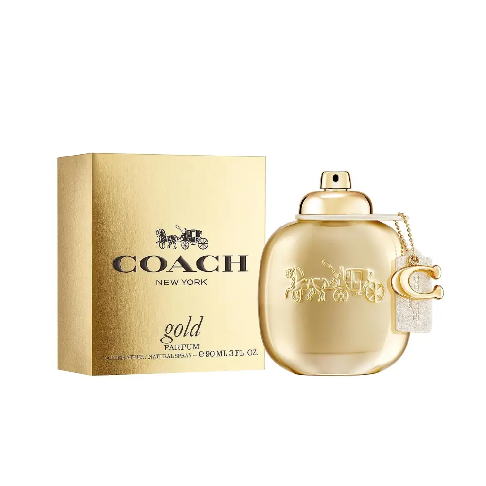 Coach New York Gold Parfum for Women 3 oz | Amber Floral Perfume with Vanilla, Almond Blossom & Amber | Long-Lasting Luxury Women's Fragrance