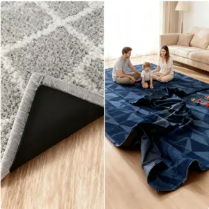 4-Piece Non-Slip Rug Tape, Reusable Dual-Sided Adhesive Carpet Strips for Hardwood Floors & Tiles, Keep Corners Flat