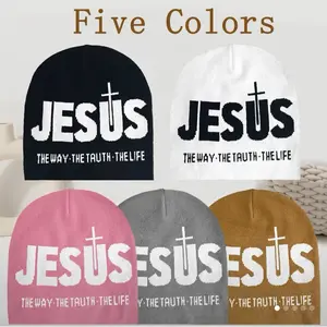 Jesus Acrylic Jacquard Knit Beanie Hat with Cross Design for Men and Women - Lightweight and Elastic Warm Headwear