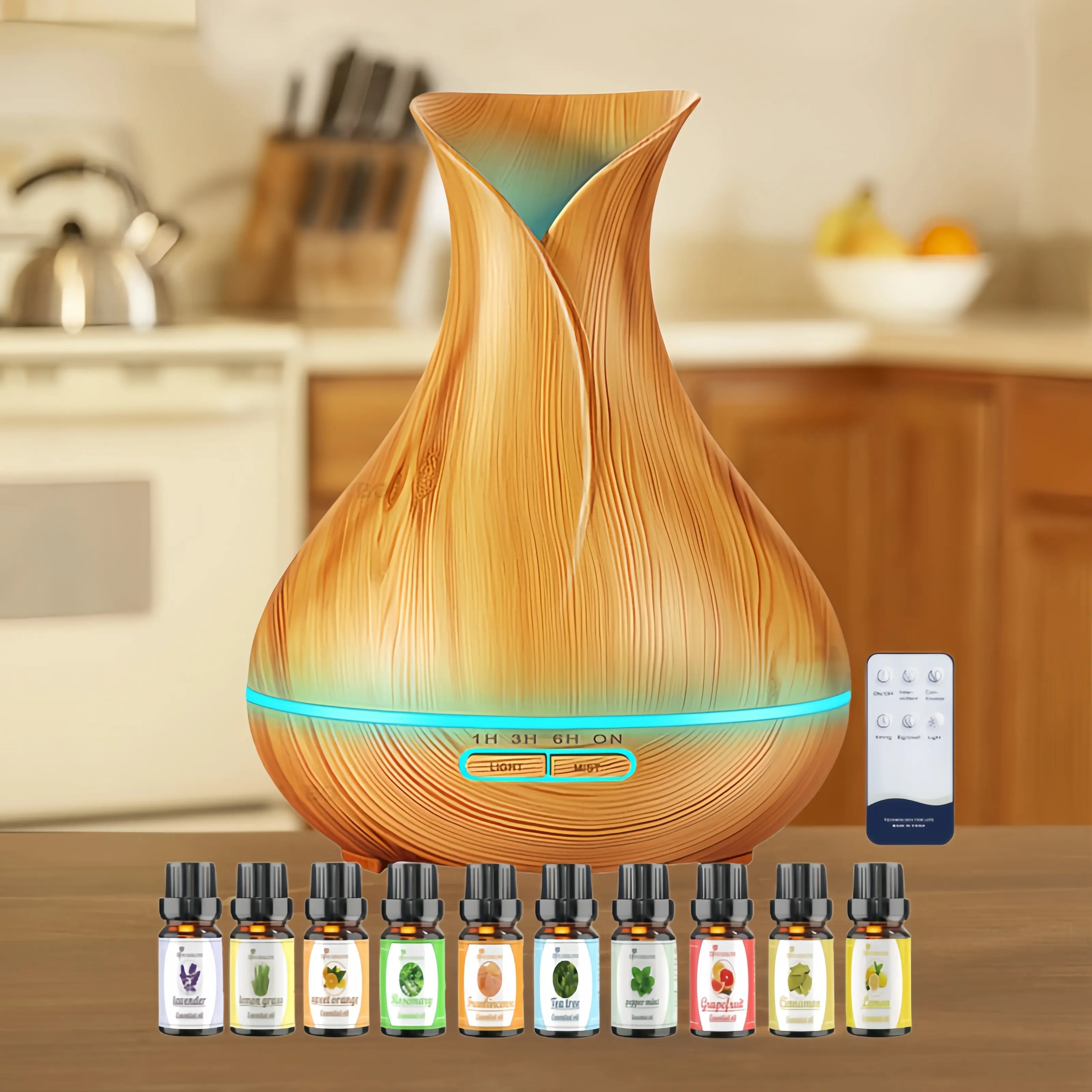 500ML Fragrance Aroma Humidifier Petal Car Fragrance Diffuser - 10 Essential Oil Bottles, 8-Color Lights, Low-Water Auto Shutoff, Humidifier for Home (Living Room, Bedroom)