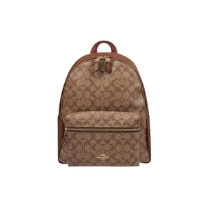 COACH Charlie 30 Classic Monogram Zip-Top Coated Canvas Backpack for Women in Khaki