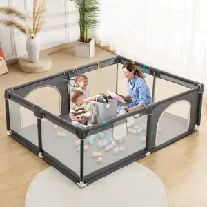 CAVEEN Baby Playpen, 79" x 63" Extra Large Playard, Portable Soft Mesh Sturdy Pipe Ample Space for abies and Toddler, Safe and Non-Slip Baby Fence, Full Mesh Design, Indoor & Outdoor Kids Activity Center, Dark Grey