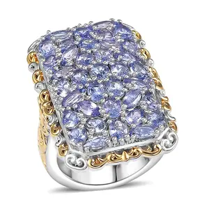 Tanzanite 5.60 ctw Victorian Era Ring in 18K Vermeil Yellow Gold and Rhodium Over Sterling Silver Size 5 Christmas Gifts