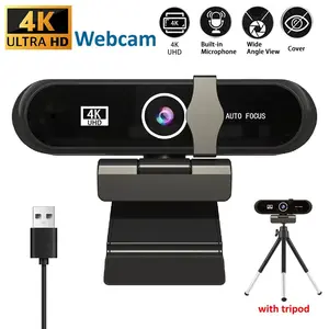 4K Webcam with Tripod & Privacy Cover, Auto Focus 1080P/2K/4K 30FPS, USB Plug & Play for PC Laptop - Ideal for Zoom/Skype, Gaming, Live Streaming, Online Classes, Remote Work