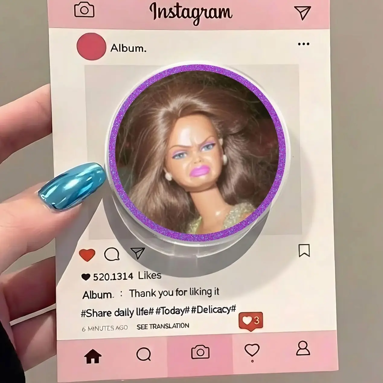 Disgusted Doll Face MagSafe Phone Grip, Retro Pop Culture Accessory