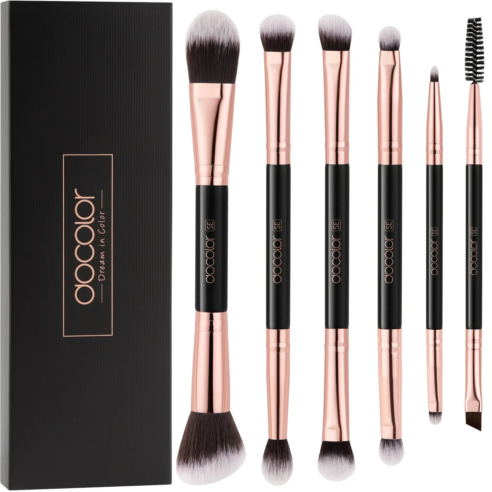 6pcs Dual-Ended Eye Makeup Brush Set, Comfortable Wooden Handle, Soft Synthetic Bristles, Two-In-One Convenience, Complete Eyeshadow Kit