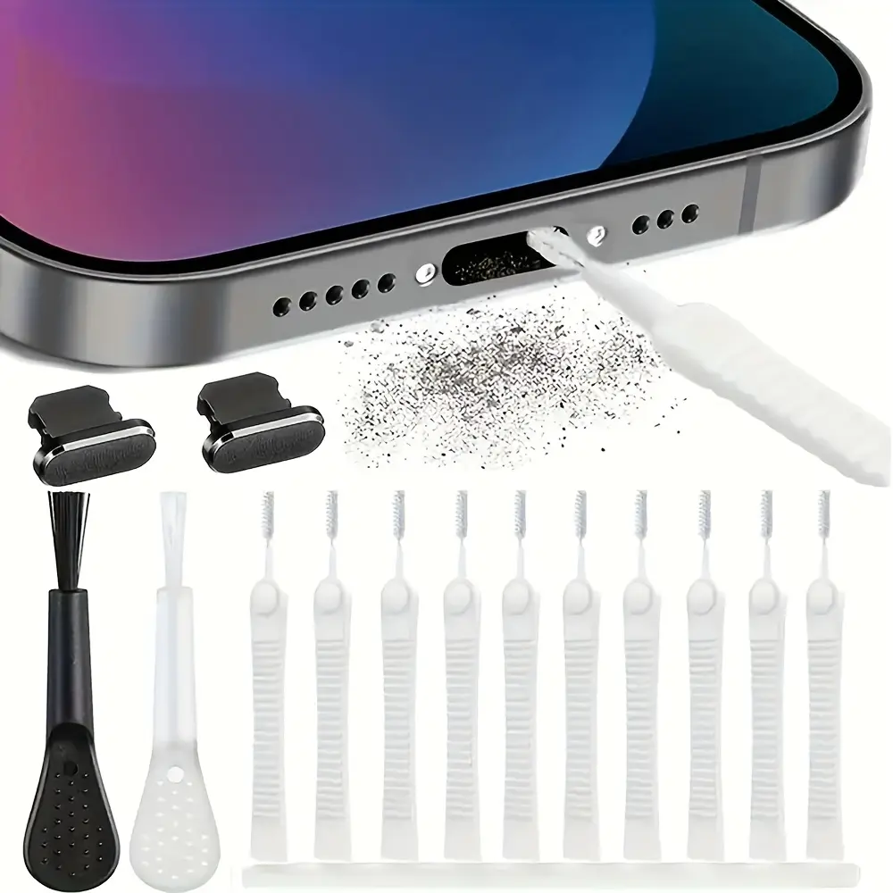 Wottler 14-Piece Durable Aluminum Alloy Charging Port & Camera Cleaner Kit - Includes Brushes, Cotton Swabs, Microfiber Cloth - Compatible with iPhone 14/13/12/11 Pro Max, Smartphones