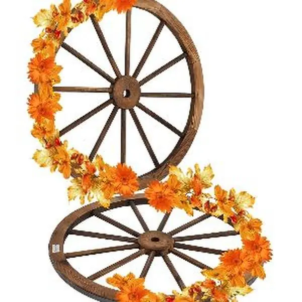 VINGLI 30" Diameter Carbonized Solid Fir Wood Decorative Wagon Wheels (Set of 2) - Pre-Assembled, Durable Vintage Western Style with Steel Rims, Home Decor Wall Hanging for Bar, Garden