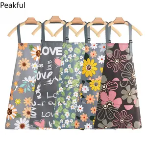 5 Pack Floral Waterproof Aprons, Trending Adjustable Cooking Work Apron, Practical Pocket Design Kitchen Gardening Wear, stain resistant fabric & comfy shoulder strap, suitable for home cooking, garden trimming and salon daily service work