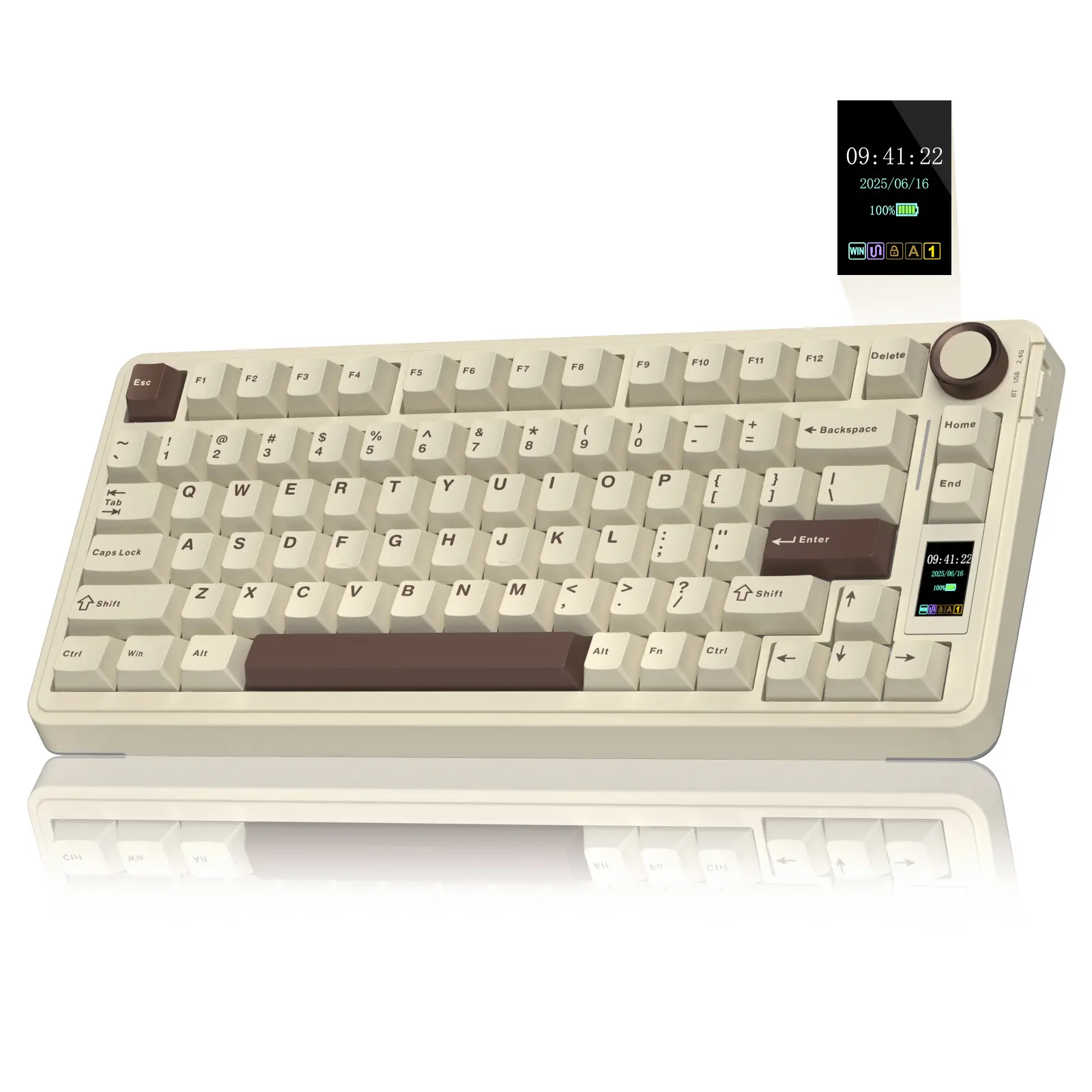 AULA S75 Pro 75% Compact Wireless Mechanical Gaming Keyboard - Tri-Mode (Bluetooth/2.4G/Wired) Connection, Hot-Swappable, Built-In Interactive LCD Screen, Multifunction Knob, RGB Backlight, Long Battery Life (Cream Latte) Multi-Device PC Gaming Accessory,