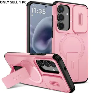 Phone Case: Folding Bracket Armor Magnetic Phone Case for Samsung Galaxy S 22 23 PLUS + 24 Fe 25 Edge 26 Ultra A15 A16 A17 A26A 35 A36 A55 A56 Flip Lens Protect Stand Cover