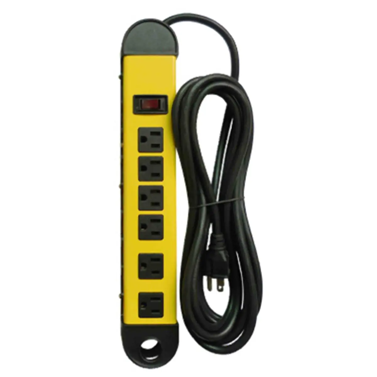 212 MAIN Metal Body 6-Outlet Power Strip - UL Certified Electrical Accessory with Clip-On Plug, 2 Transformer Spaced Outlets, 14/3 SJT Heavy-Duty Cord, Keyhole Slots, Cord Management, Compact Design, Lighted Switch, Indoor Use Only