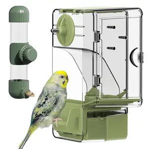 2Pcs Automatic Bird Feeder with Perch Multi-Functional Holder for Fruits Vegetables, 7.4 Fl Oz Automatic Bird Water Feeder for Cockatiels parakeet Budgies Green-cheeked Conure African Grey Sun Conure