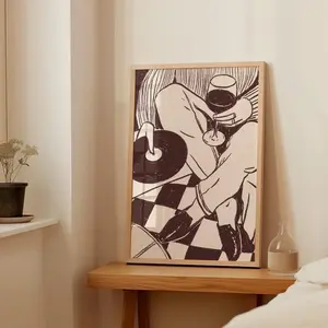 Vinyl Record Print, Retro Wine Music Wall Art, Music Record Art, Living Room Wall Decor, Bar Cart Decor, Wine Night Art, Funky Music Art (Unframed)