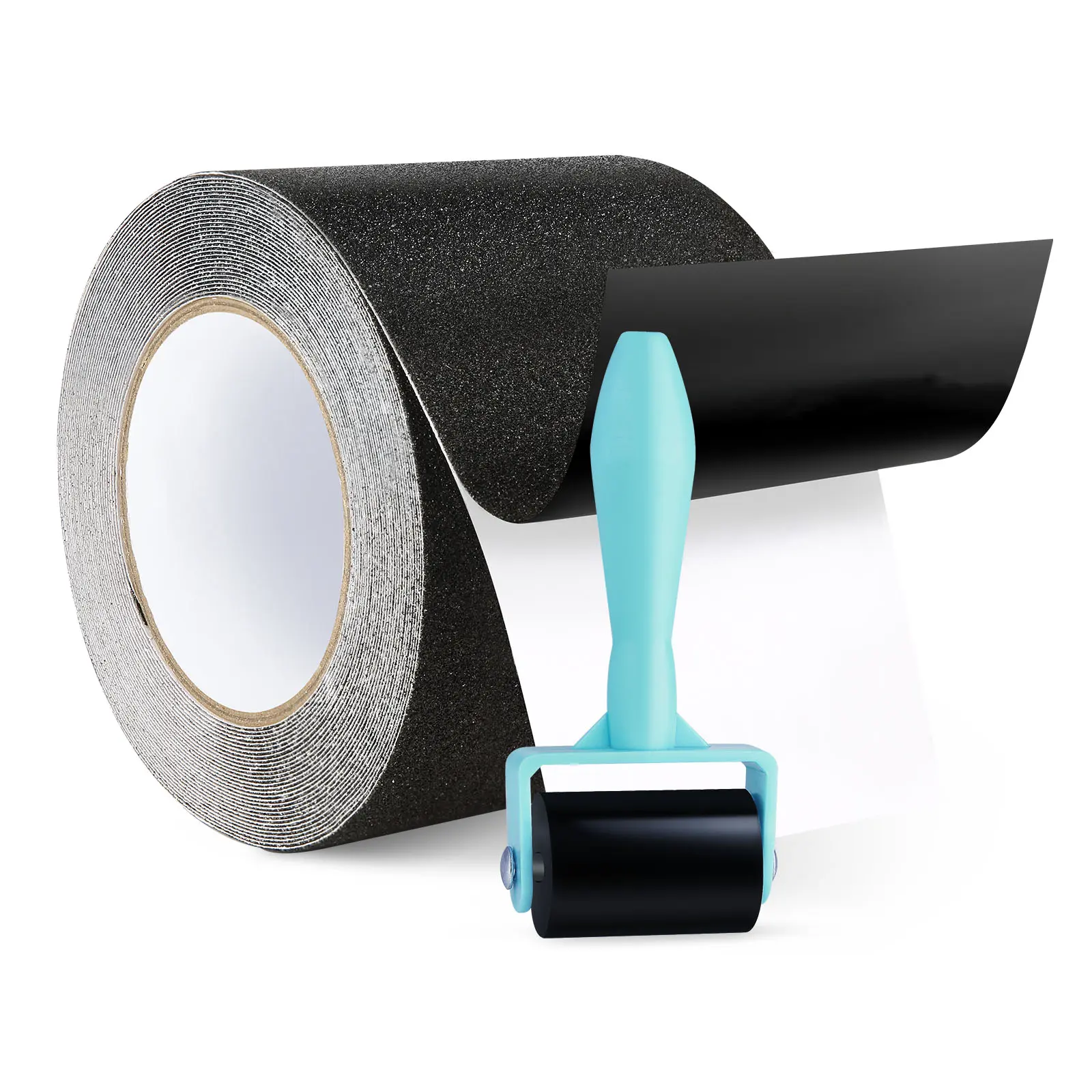 【Summerfinds】VEVOR 80-Grit Aluminum Oxide Anti-Slip Tape, 35ftx4inch Roll + Roller, High Traction Stair Treads with Strong Adhesive Backing, Peel and Stick, Stair Safety, Detergent & Oil Resistant, Indoor Use
