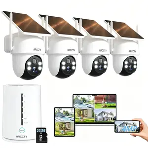 ARCCTV 4CH Solar Security Camera System Wireless Outdoor,WiFi,Color Night Vision,Alarm Push,2 Way Talk,Expandable Local Storage,IP65 Waterproof