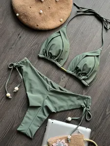 Two-piece Set Women's Solid Color Bikini Set, Casual Fashion Chic Swimsuit Set Bathing Suit Bikini for Beach Holiday Vacation, Ladies Swimwear for All Seasons, Swimsuit Style