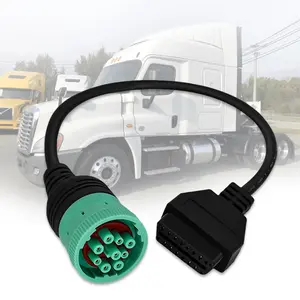 9 Pin to 16 Pin OBD2 Adapter  for Heavy Duty  and Commercial ,Type 2 Green J1939 Diagnostic Connector Plug Work with  OBD Diagnostic Scanner Tool